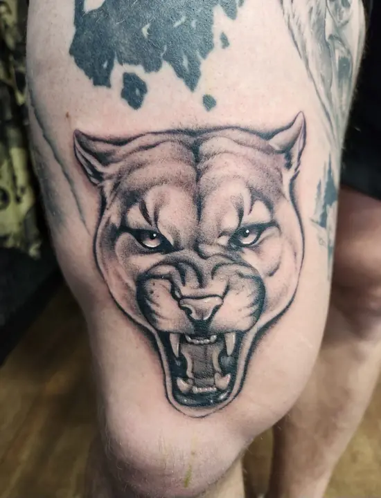 Snarling panther — tattoo by Anna Carlson