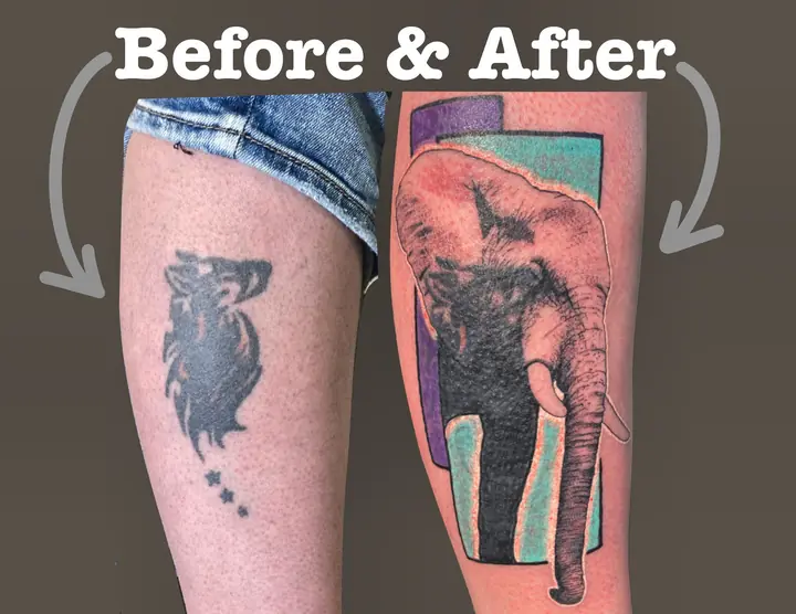 Cover-up / redo — before & after — tattoo by Tim Swanson Jr.
