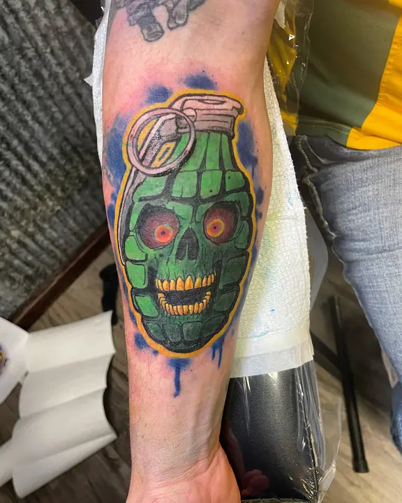 Grenade skull in bold color by Tim Swanson Jr.